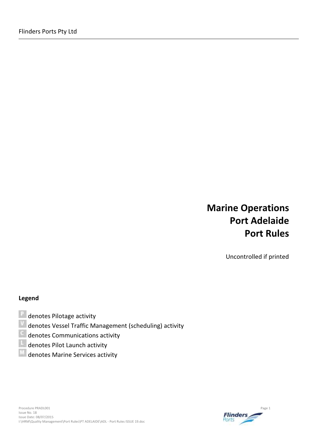 Marine Operations Port Adelaide Port Rules