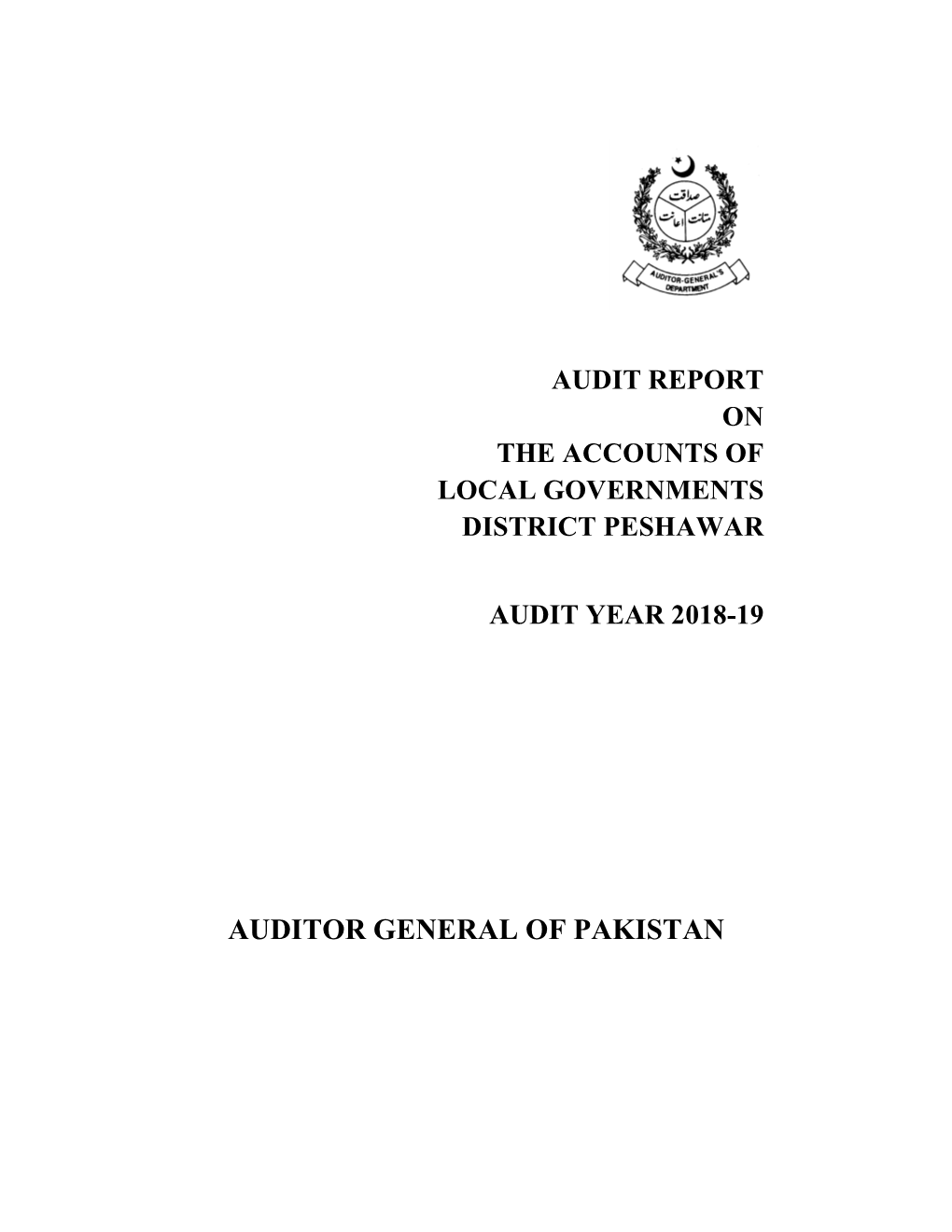 Audit Report on the Accounts of Local Governments District Peshawar