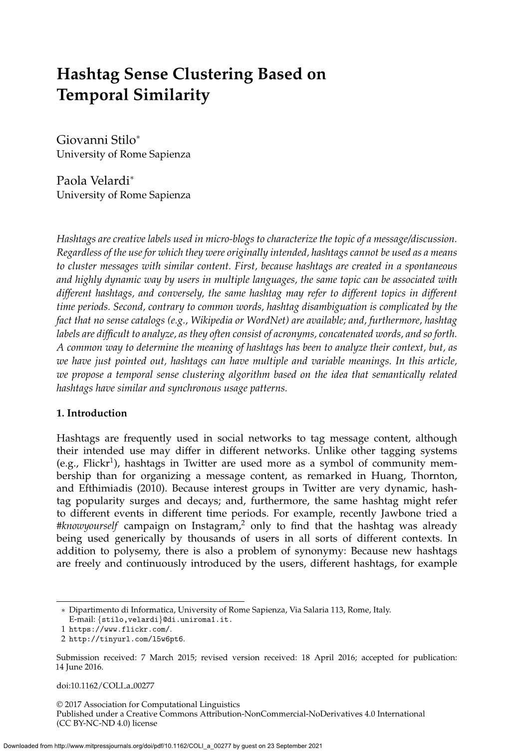 Hashtag Sense Clustering Based on Temporal Similarity