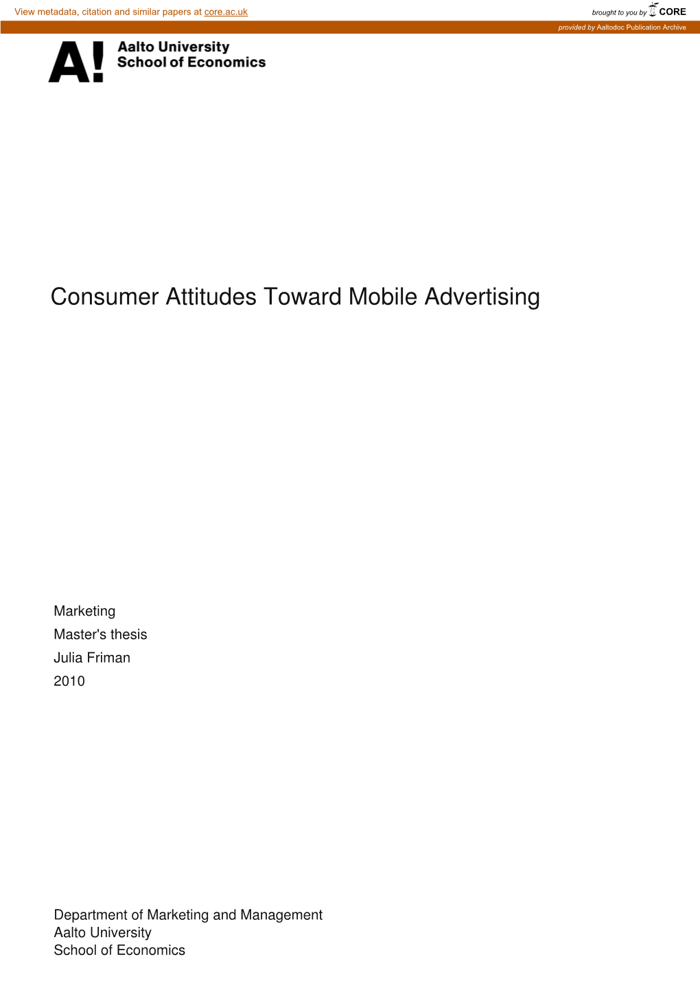 Consumer Attitudes Toward Mobile Advertising