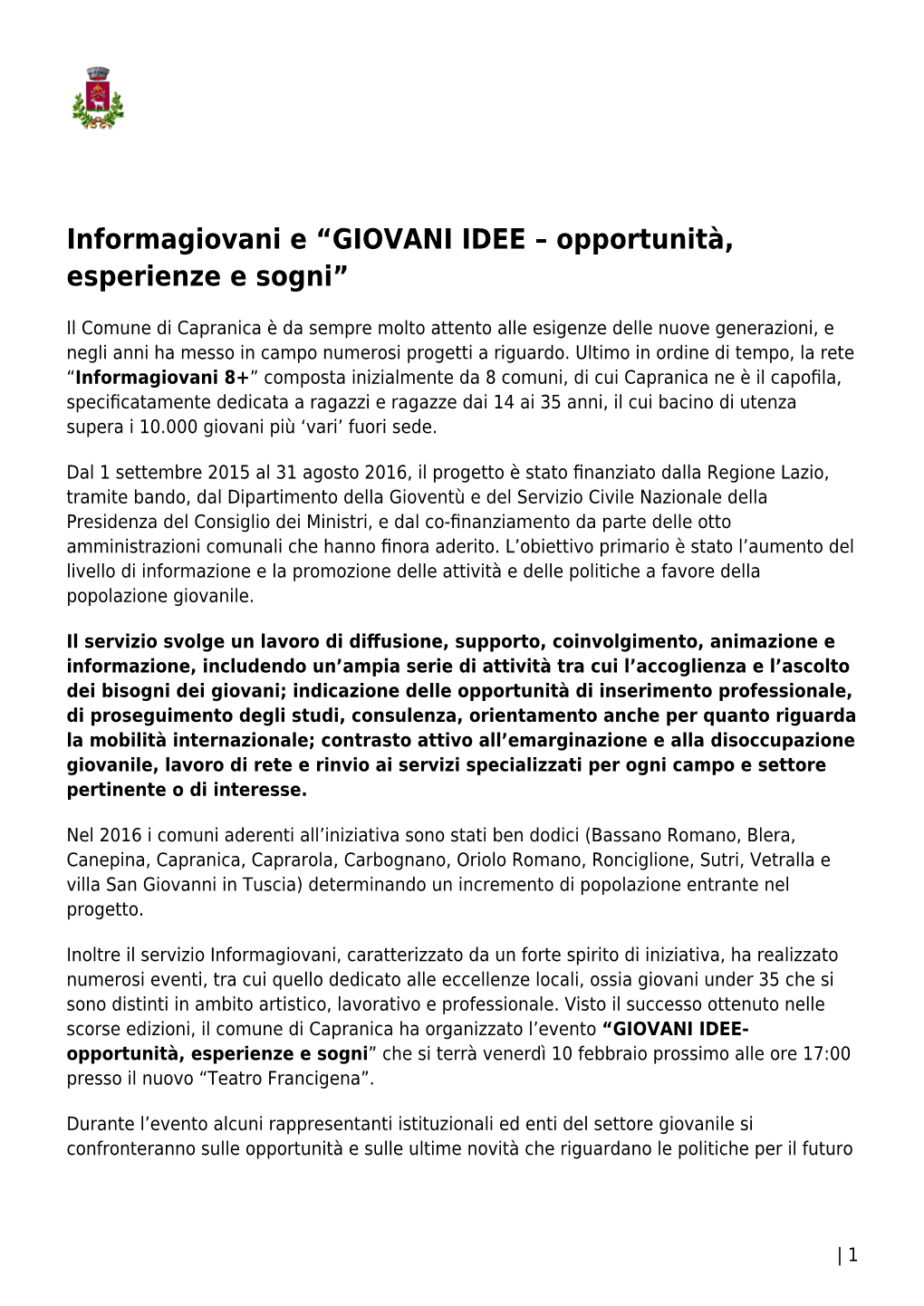 Informagiovani E “GIOVANI IDEE &#8211
