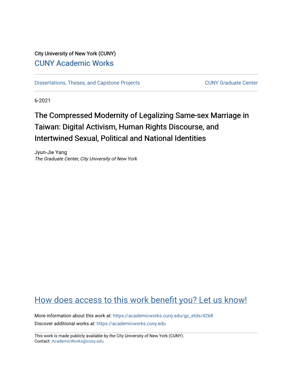 The Compressed Modernity of Legalizing Same-Sex Marriage In