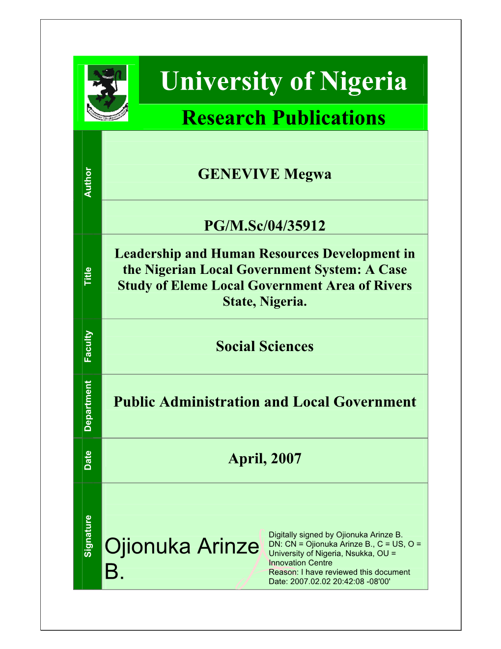 A Case Study of Eleme Local Government Area of Rivers State, Nigeria
