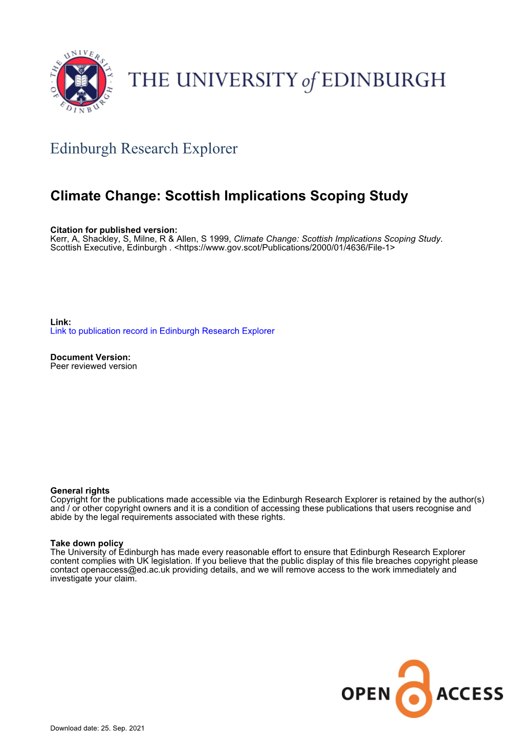 Climate Change: Scottish Implications Scoping Study