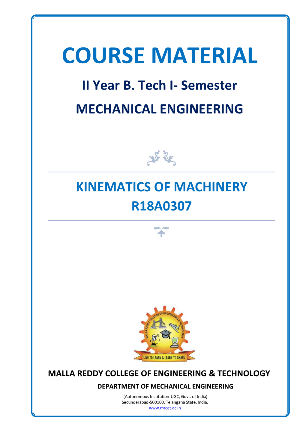 Kinematics of Machinery R18a0307