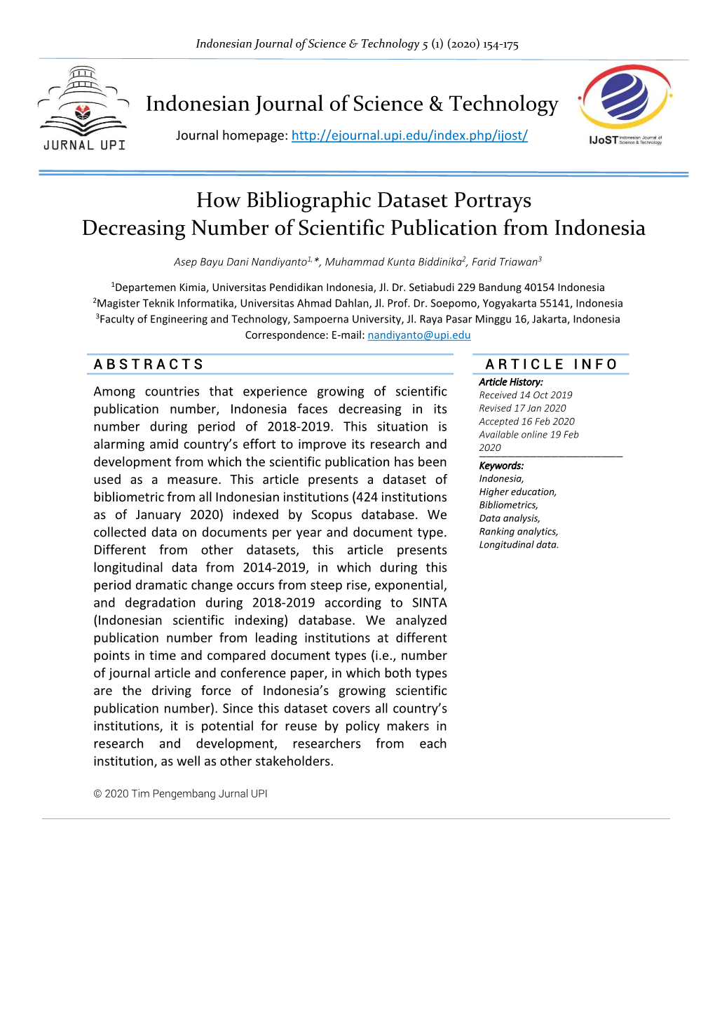 How Bibliographic Dataset Portrays Indonesian Journal of Science