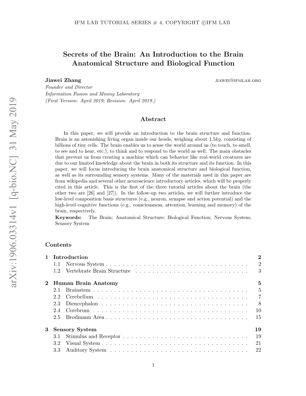 Arxiv:1906.03314V1 [Q-Bio.NC] 31 May 2019 2.1 Brainstem