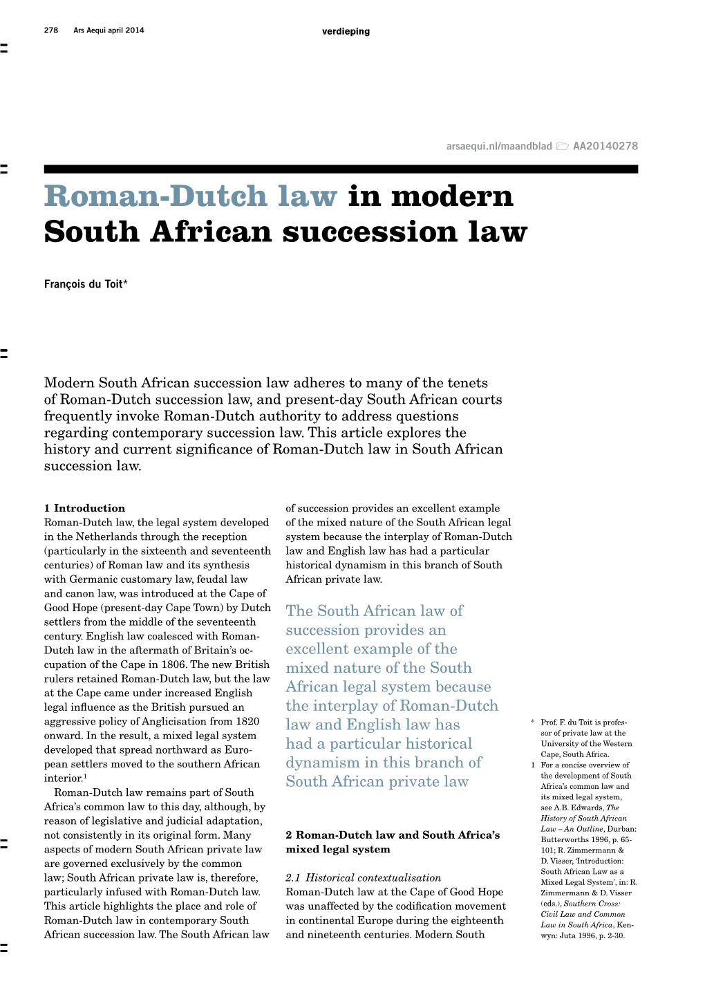 Roman-Dutch Law in Modern South African Succession Law