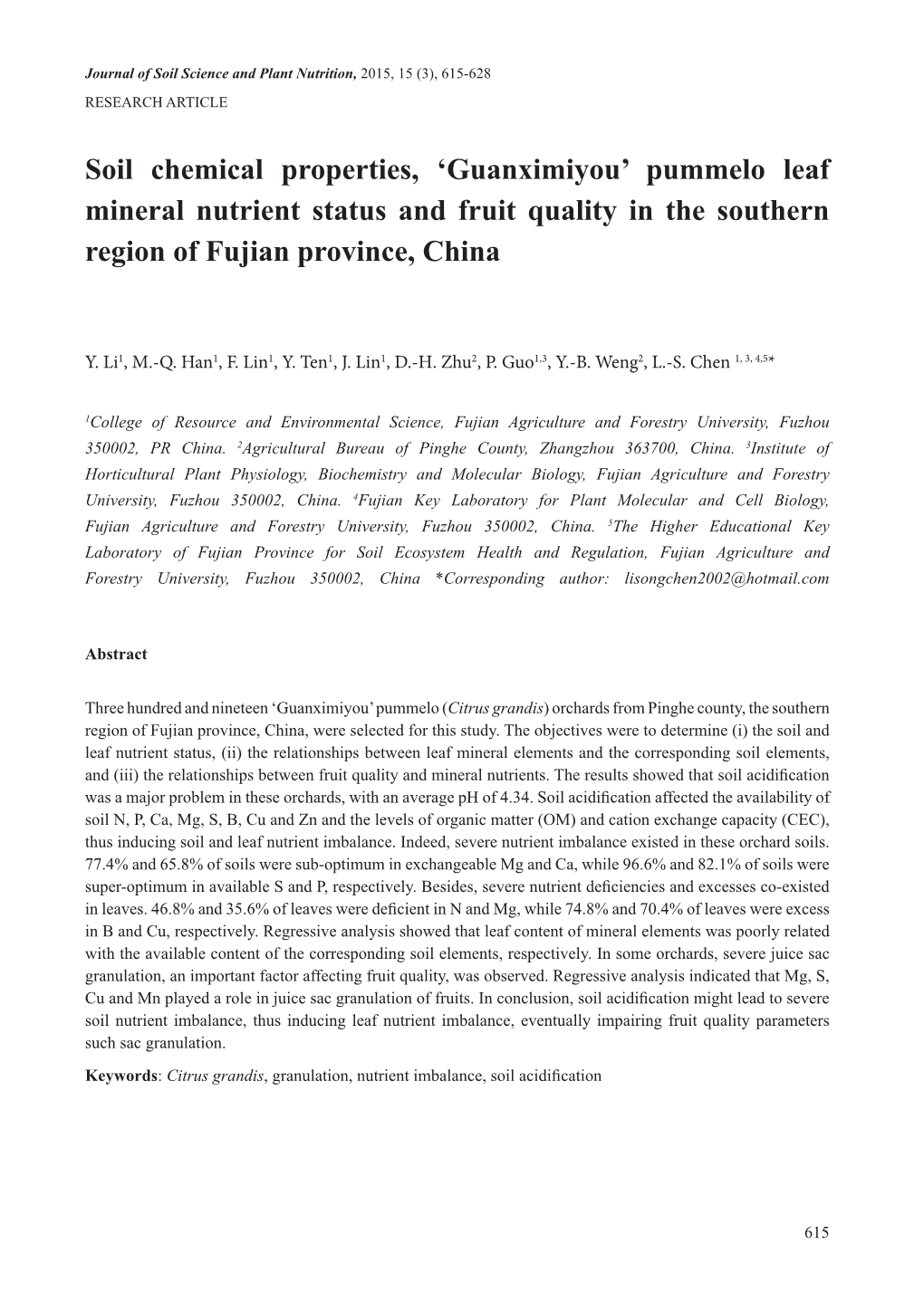 'Guanximiyou' Pummelo Leaf Mineral Nutrient Status and Fruit Quality in The