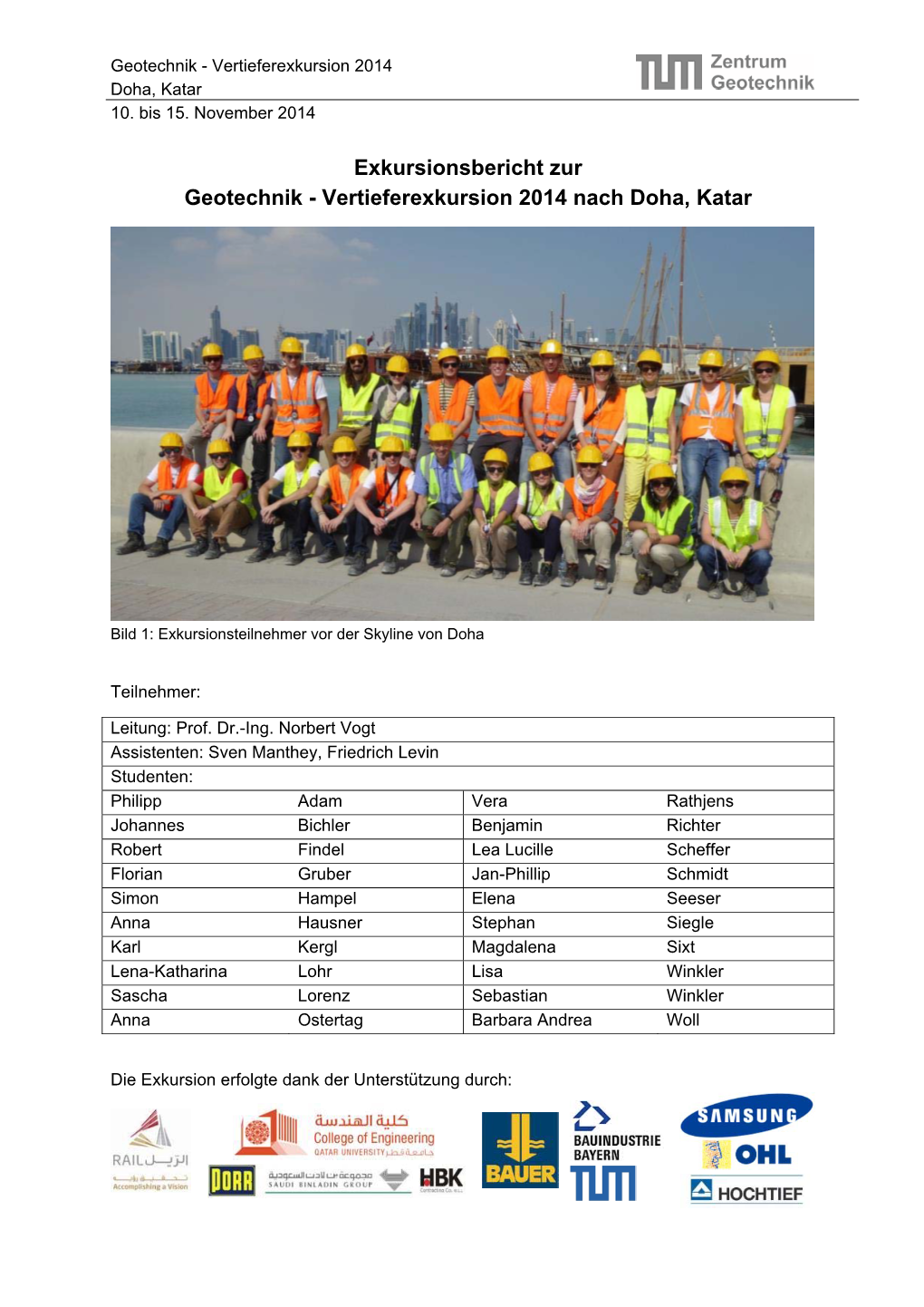 Exkursionsbericht Zur Geotechnik - Vertieferexkursion 2014 Nach Doha, Katar