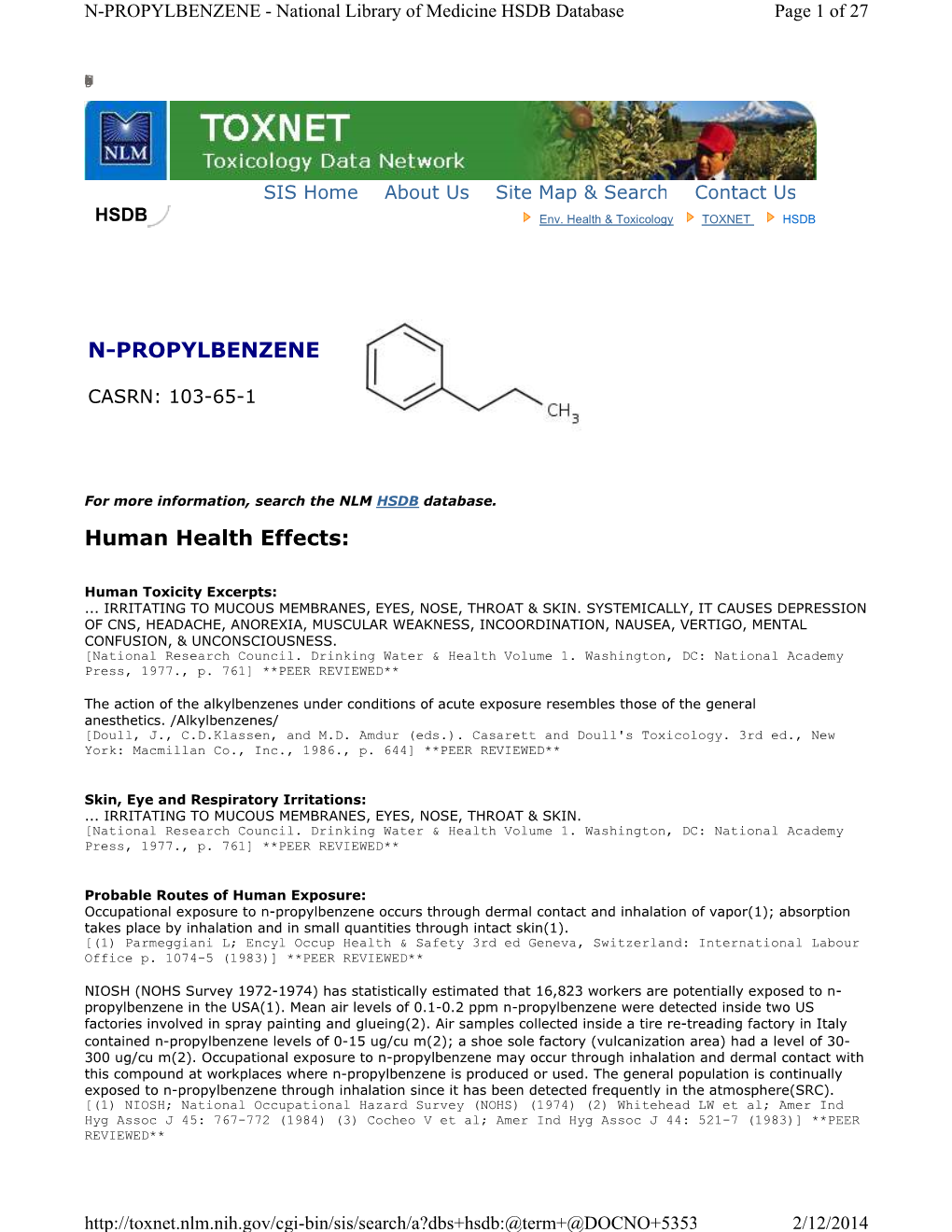 National Library of Medicine HSDB Database Page 1 of 27