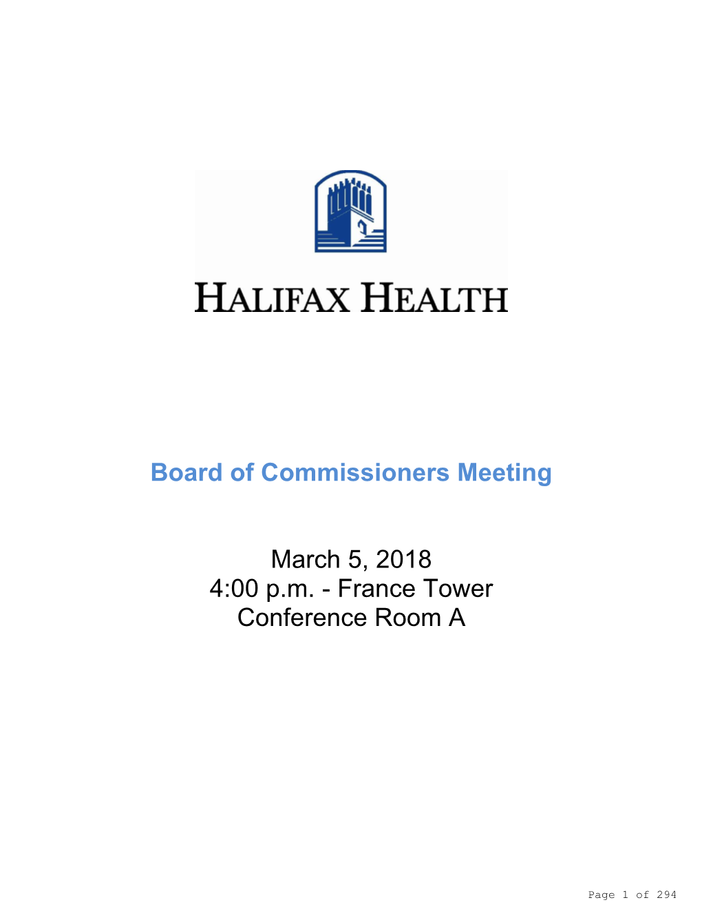 Board of Commissioners Meeting March 5, 2018 4:00 Pm