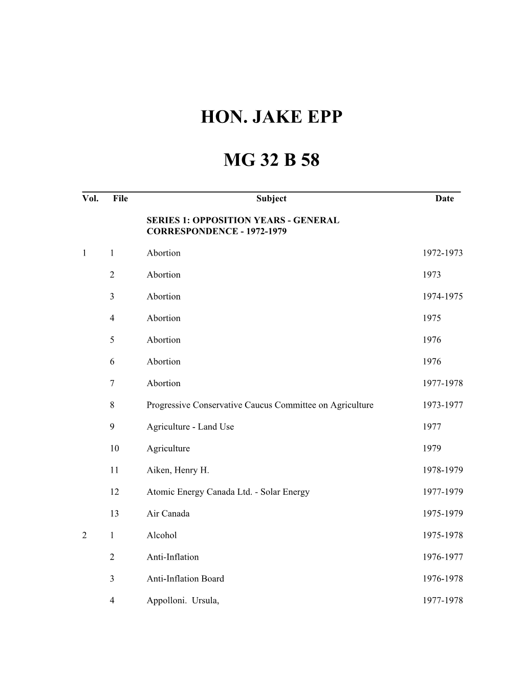 HON. JAKE EPP MG 32 B 58 Vol