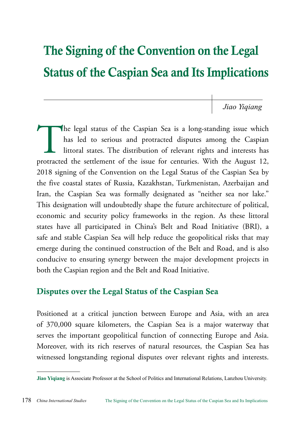 The Signing of the Convention on the Legal Status of the Caspian Sea and Its Implications