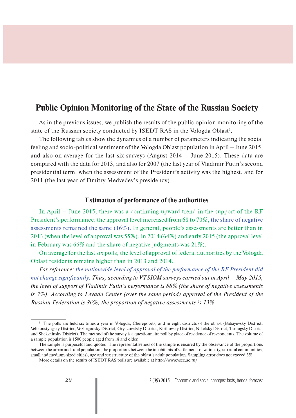 Public Opinion Monitoring of the State of the Russian Society