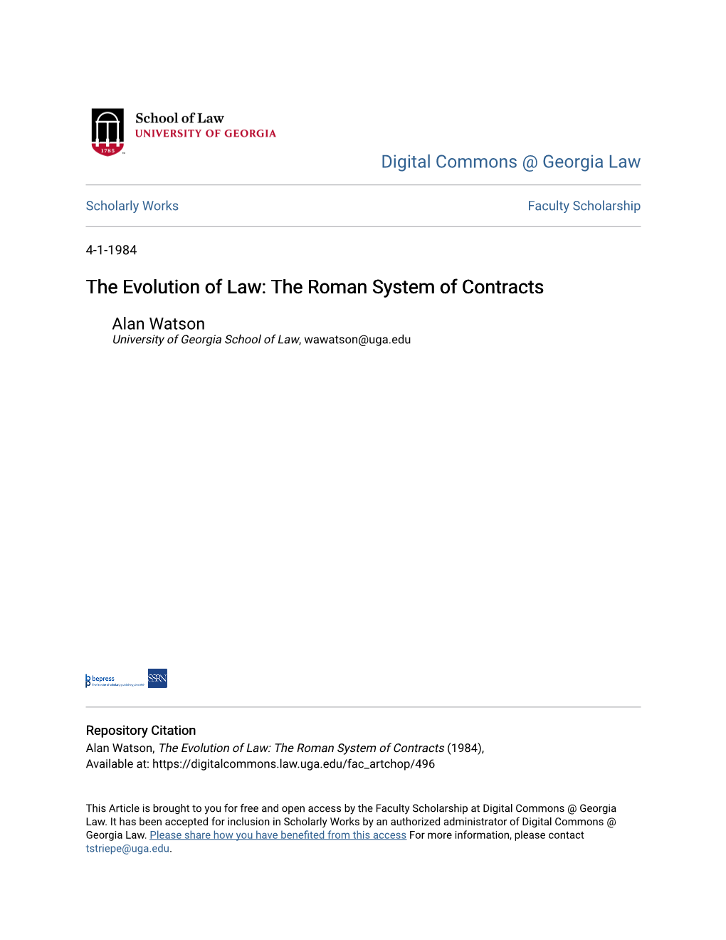 The Evolution of Law: the Roman System of Contracts