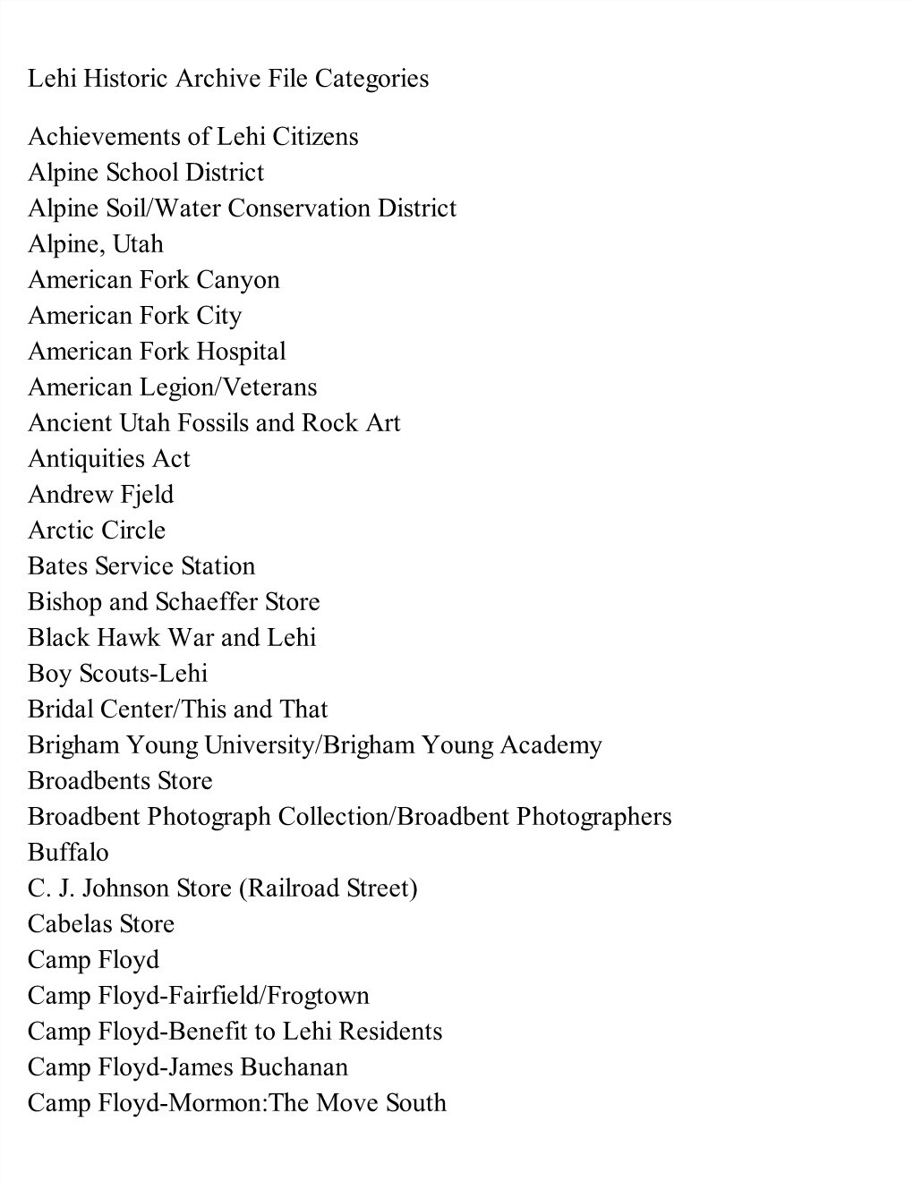 Lehi Historic Archive File Categories Achievements Of