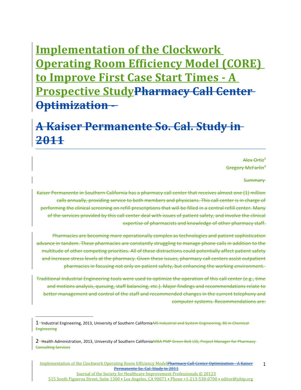 A Kaiser Permanente So. Cal. Study in 2011