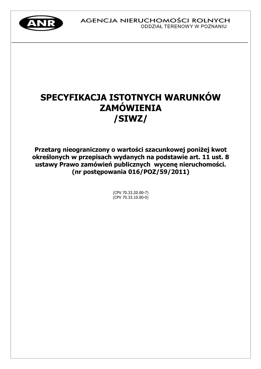 Specyfikacja Istotnych Warunków Zamówienia /Siwz