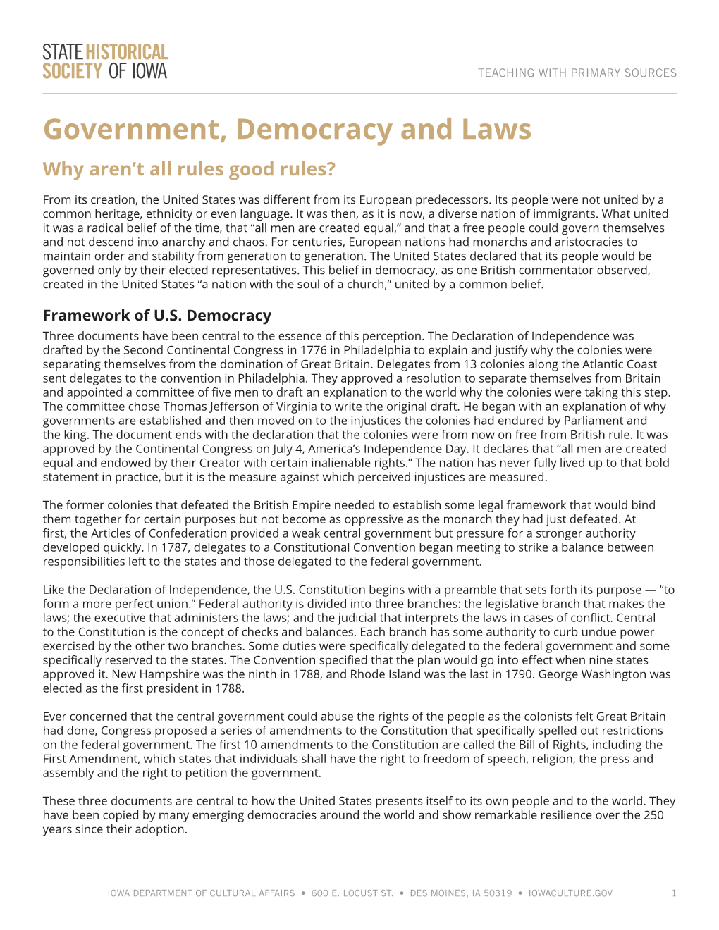 Government, Democracy and Laws Why Aren’T All Rules Good Rules?