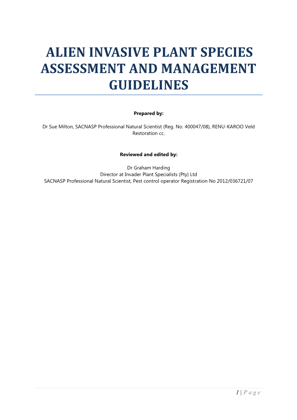 Alien Invasive Plant Species Assessment and Management Guidelines