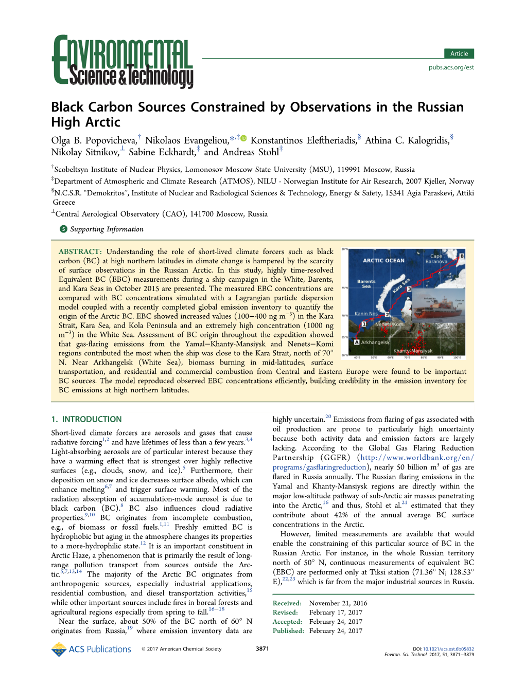 Black Carbon Sources Constrained by Observations in the Russian High Arctic † ‡ § § Olga B