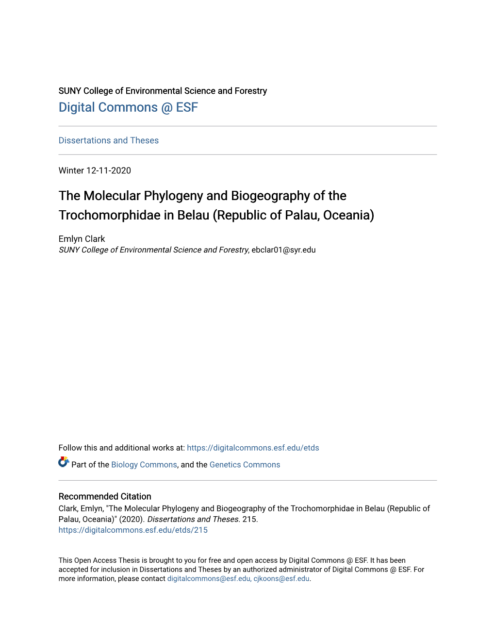 The Molecular Phylogeny and Biogeography of the Trochomorphidae in Belau (Republic of Palau, Oceania)