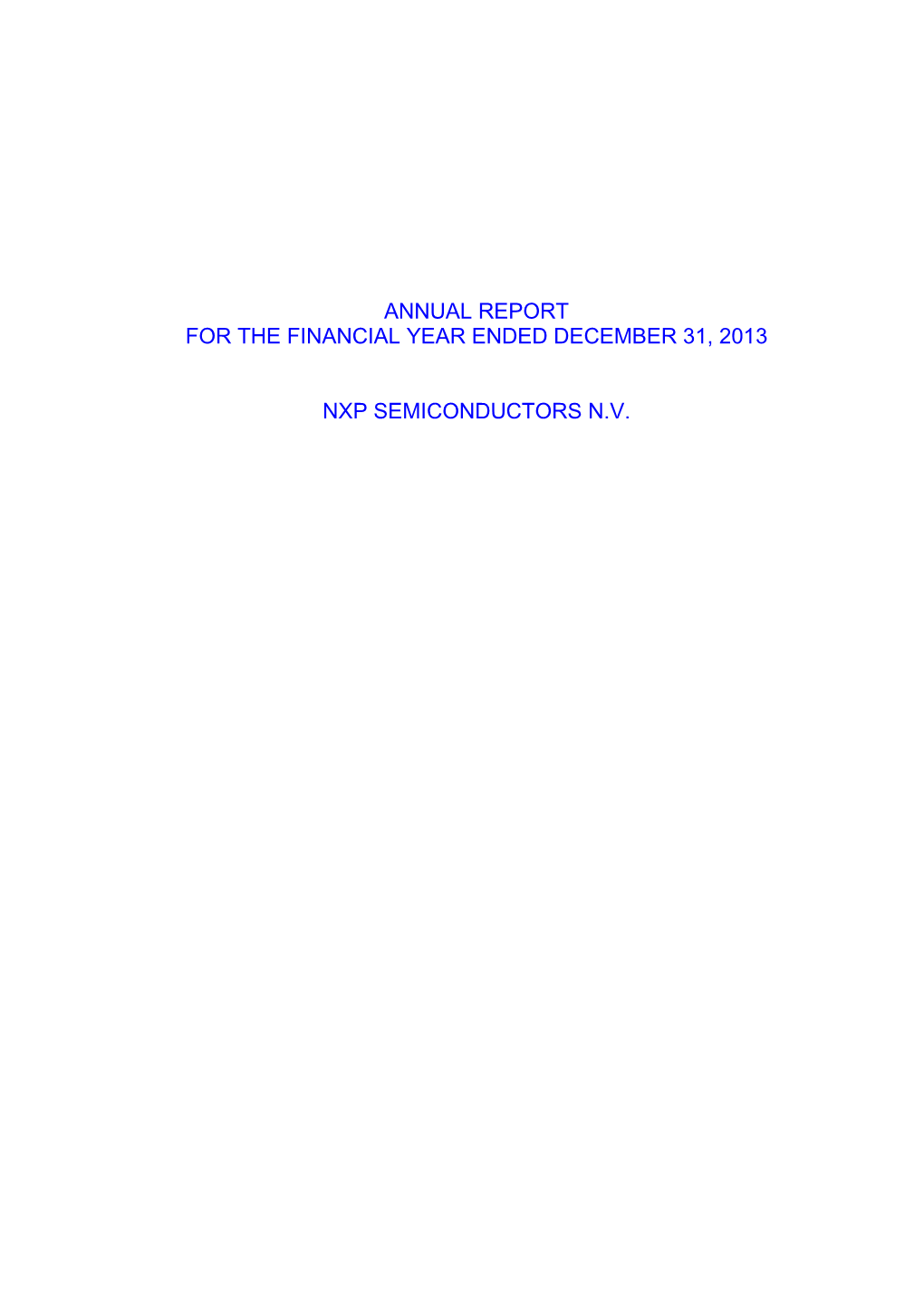 Annual Report for the Financial Year Ended December 31, 2013