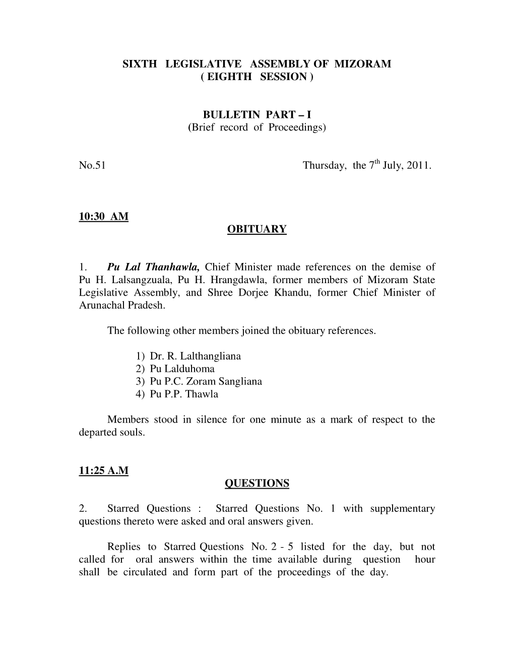 Sixth Legislative Assembly of Mizoram ( Eighth Session )