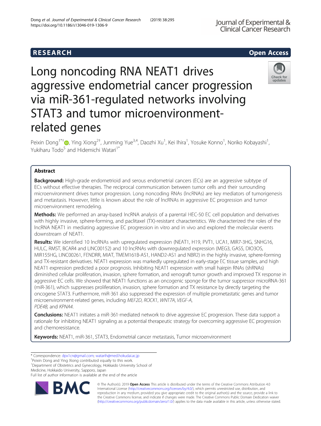 Long Noncoding RNA NEAT1 Drives Aggressive Endometrial Cancer