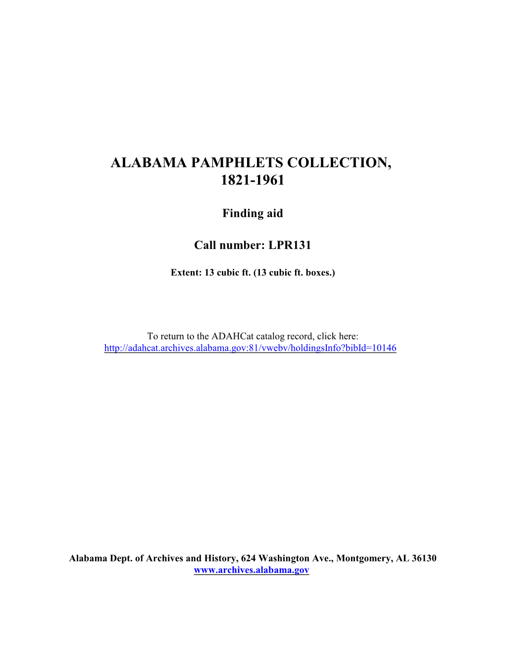 Alabama Pamphlets Collection Finding
