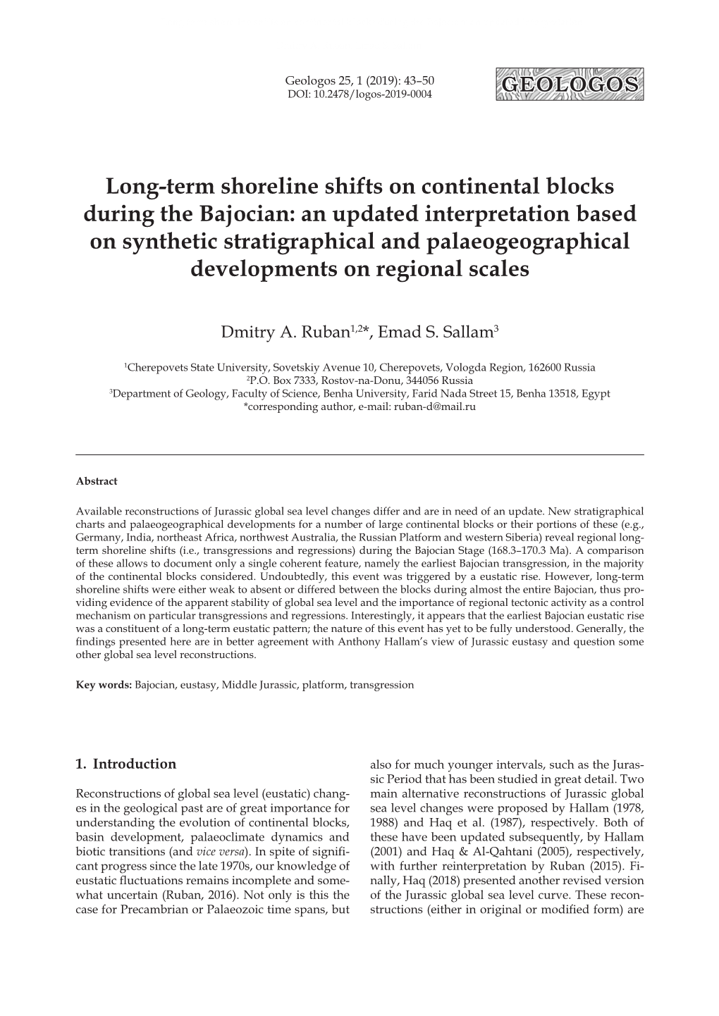 Long-Term Shoreline Shifts on Continental Blocks During the Bajocian: an Updated Interpretation