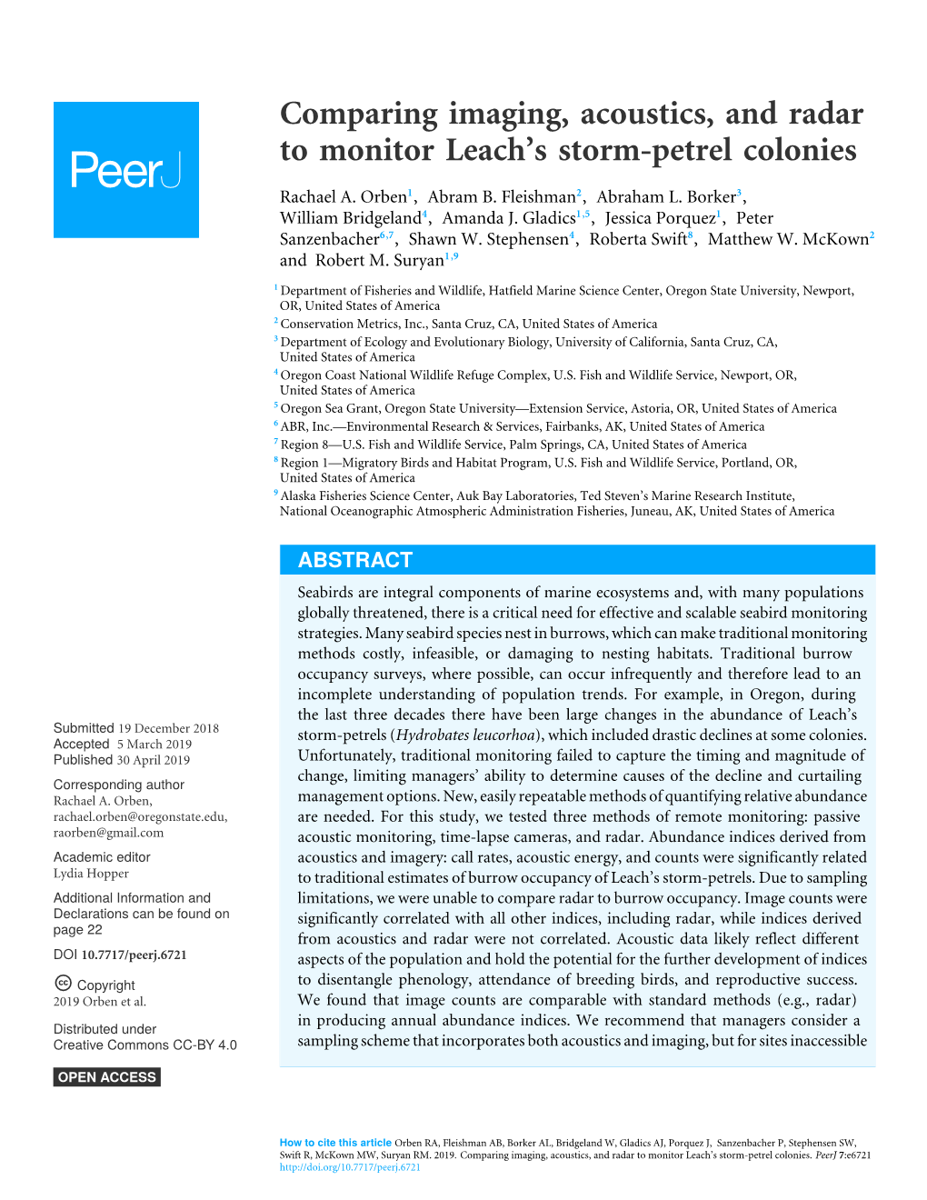 Comparing Imaging, Acoustics, and Radar to Monitor Leach's Storm