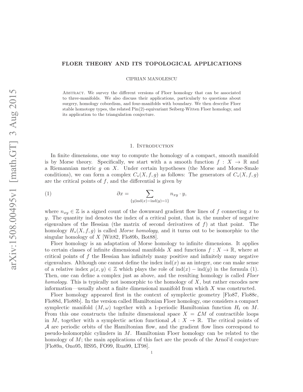 Floer Theory and Its Topological Applications