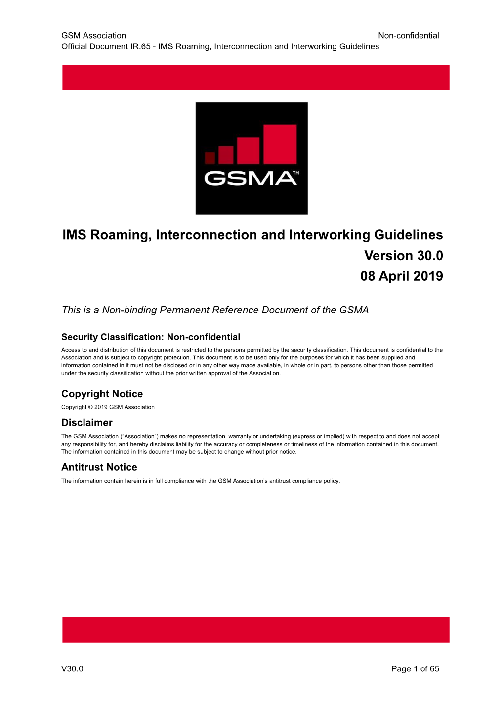 IMS Roaming, Interconnection and Interworking Guidelines Version 30.0 08 April 2019