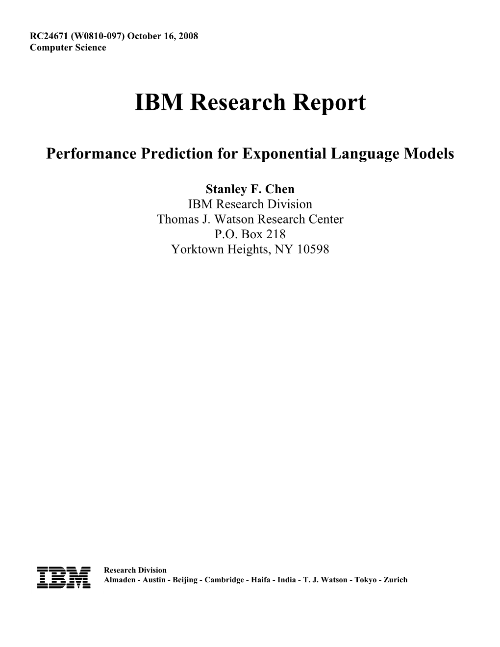 IBM Research Report Performance Prediction for Exponential