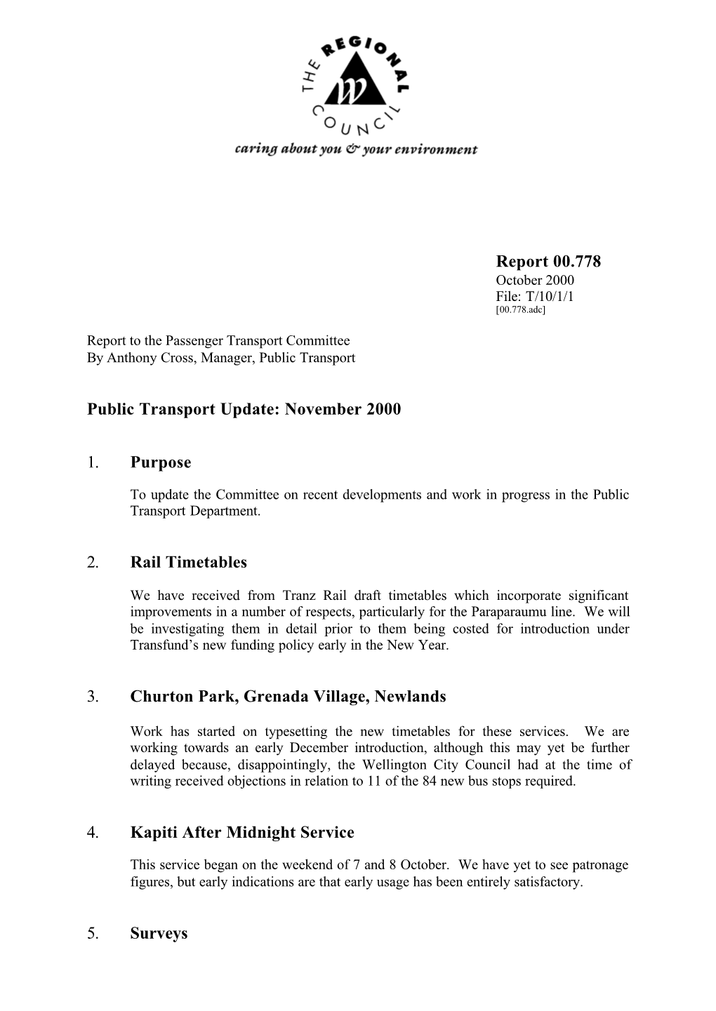 Report 00.778 Public Transport Update: November 2000 1