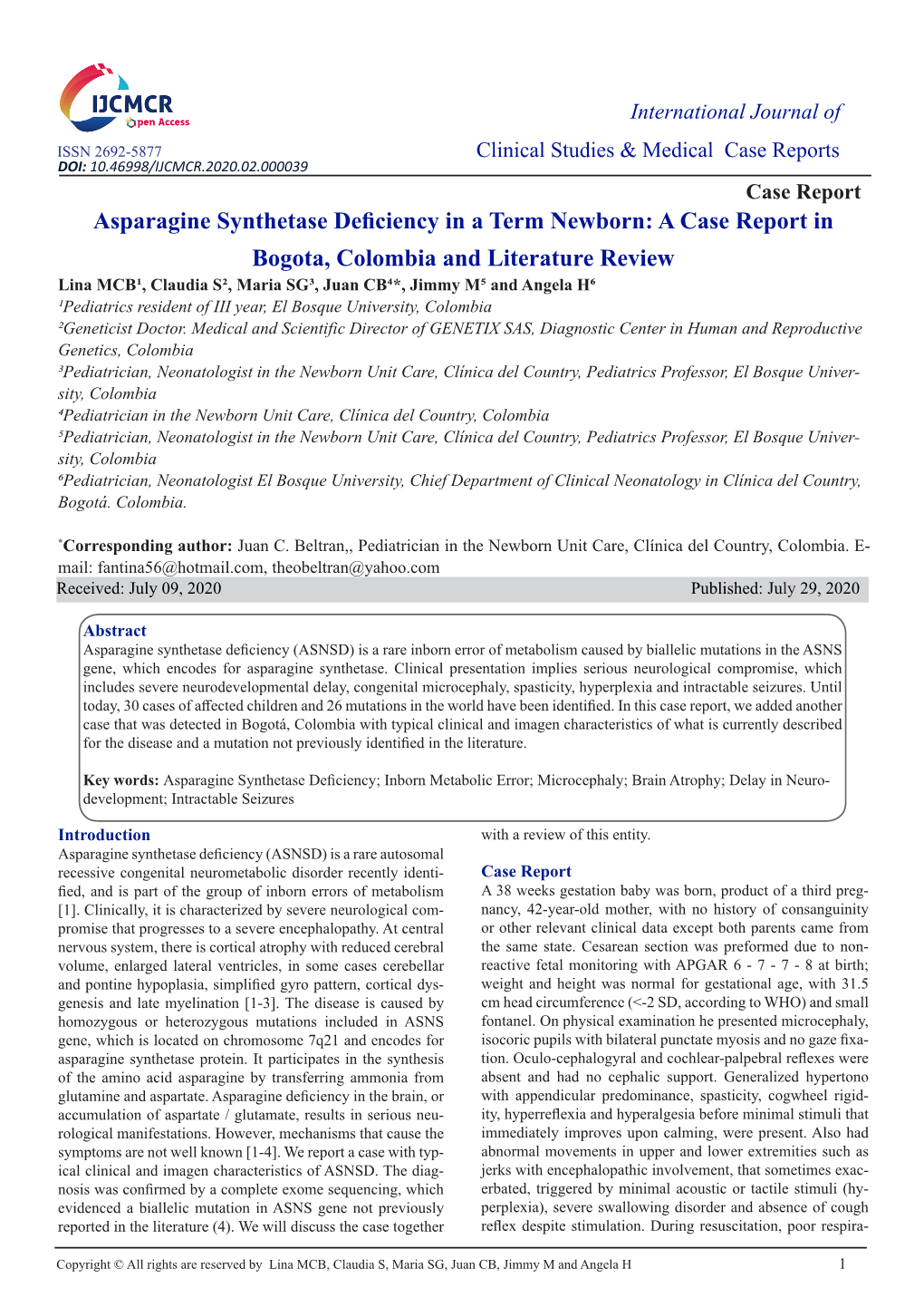 Asparagine Synthetase Deficiency in a Term Newborn