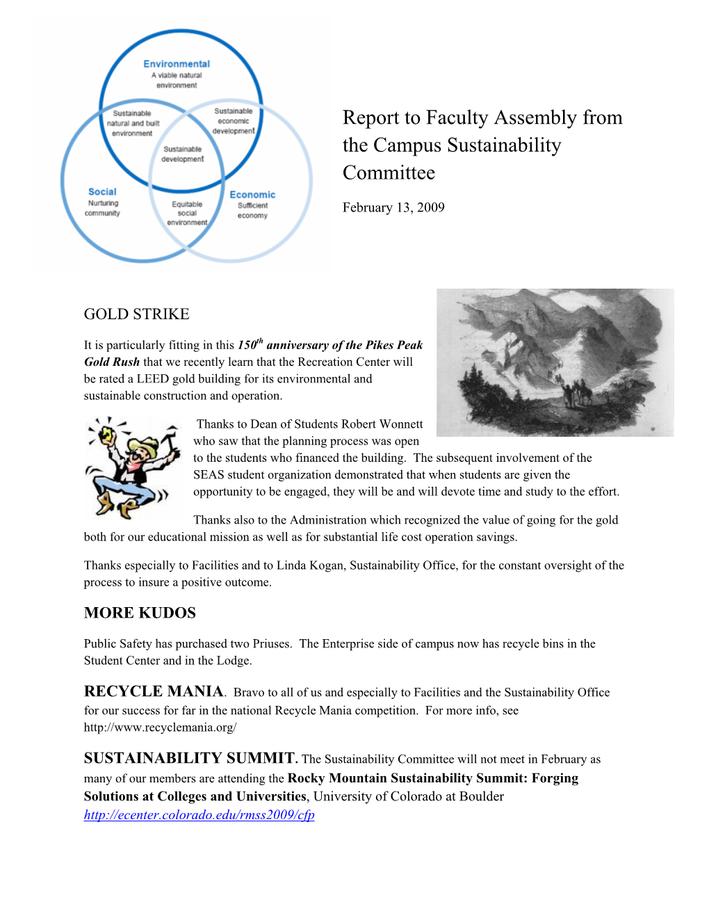 Report to Faculty Assembly from the Campus Sustainability Committee