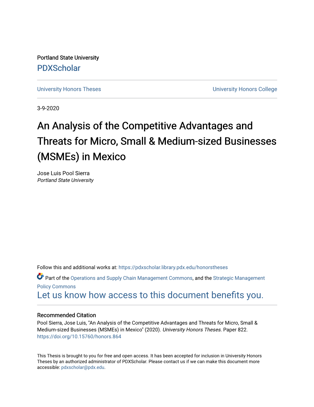 An Analysis of the Competitive Advantages and Threats for Micro, Small & Medium-Sized Businesses (Msmes) in Mexico