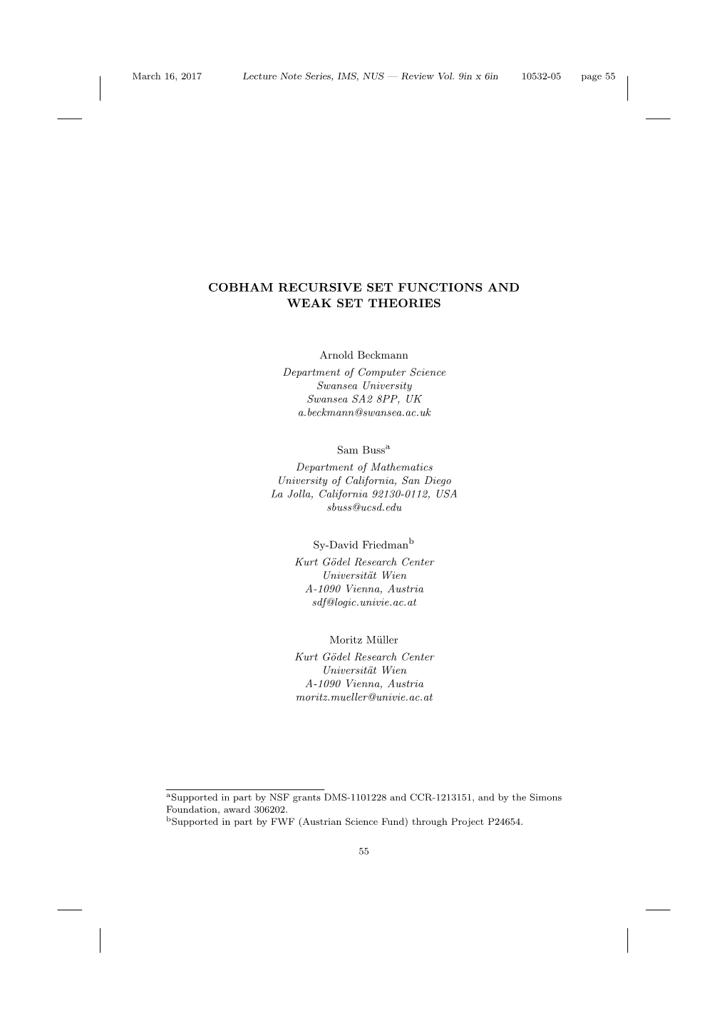 Cobham Recursive Set Functions and Weak Set Theories