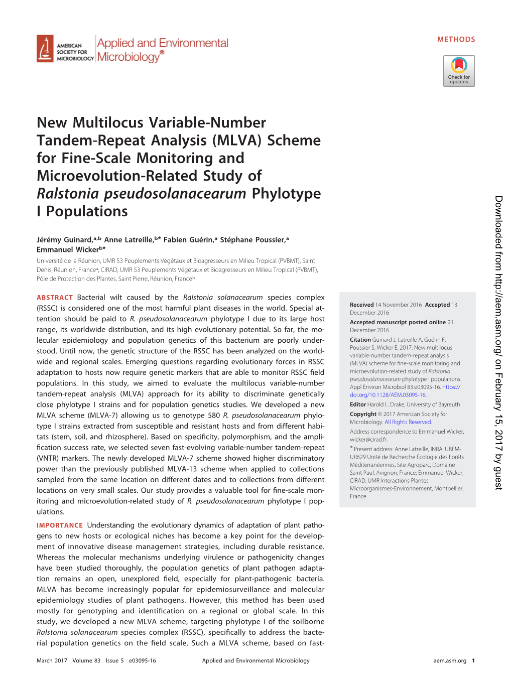 MLVA) Scheme for Fine-Scale Monitoring and Microevolution-Related Study Of