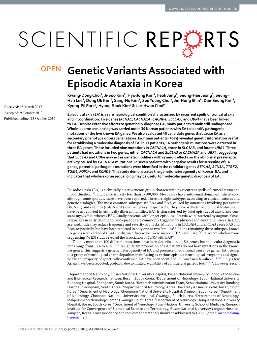 Genetic Variants Associated with Episodic Ataxia in Korea