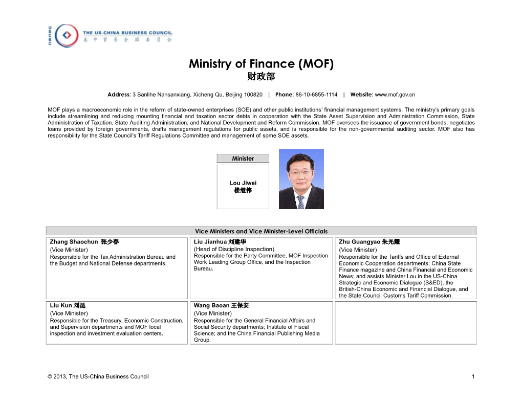 Ministry of Finance (MOF) Organization Chart