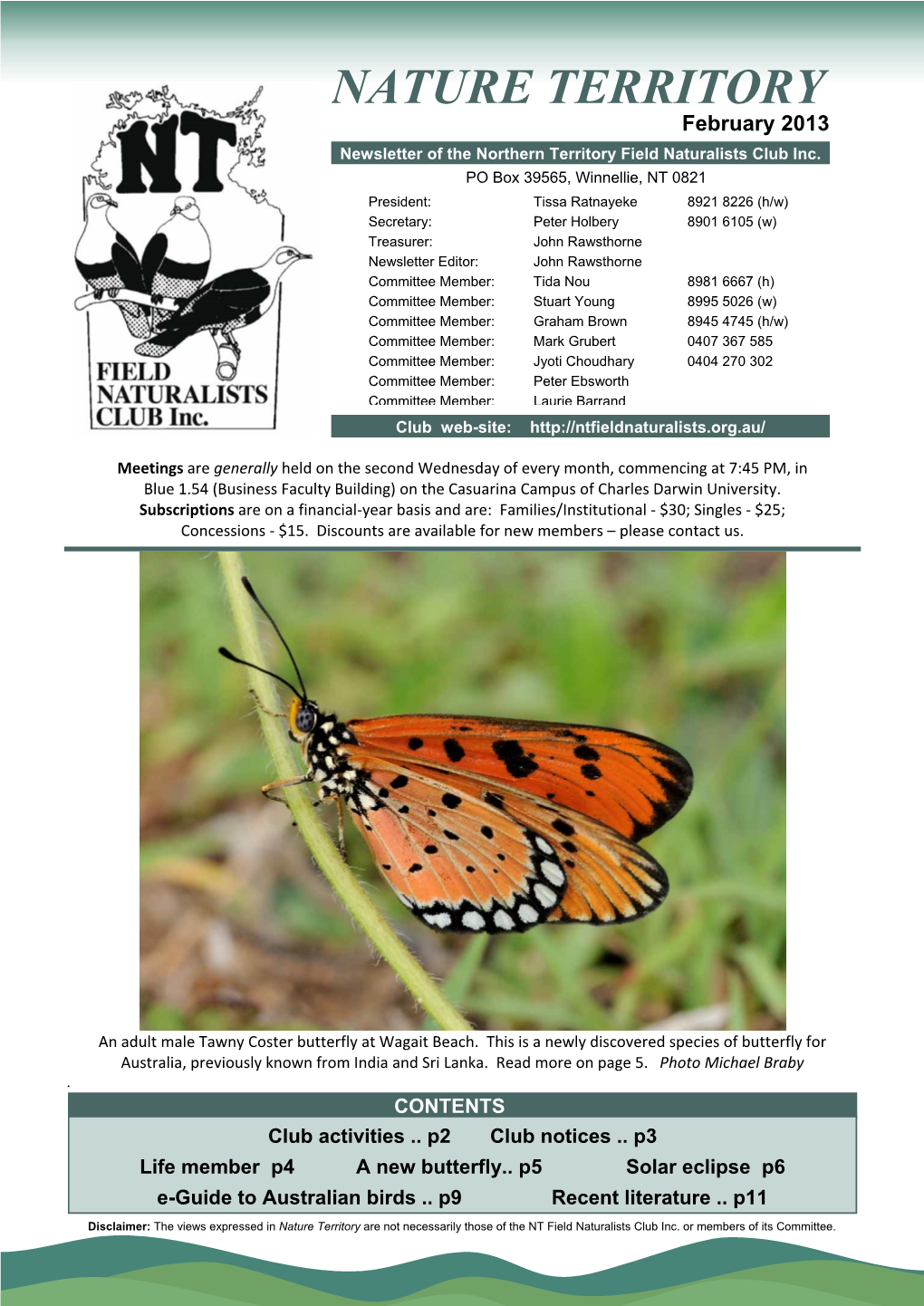 NATURE TERRITORY February 2013 Newsletter of the Northern Territory Field Naturalists Club Inc