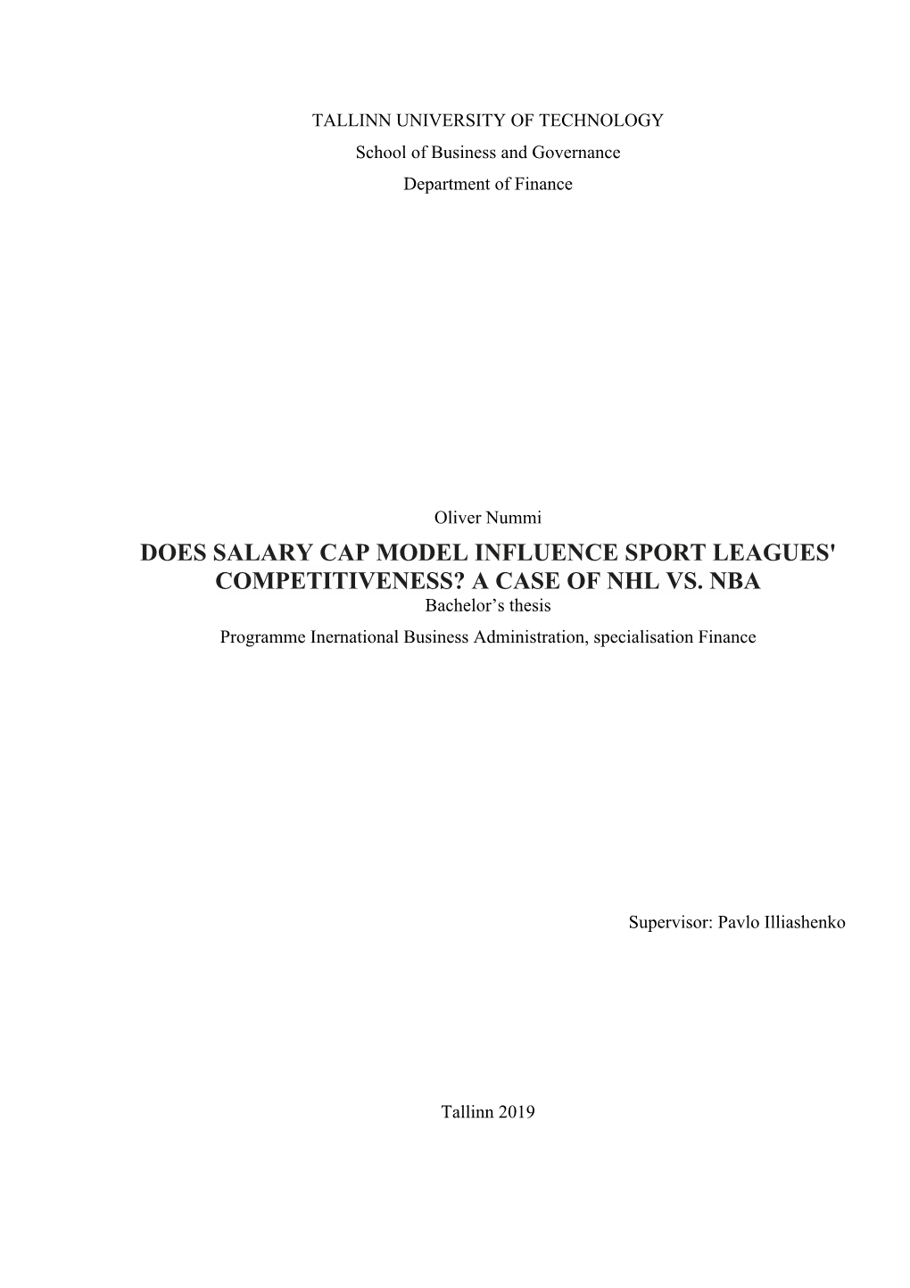 Does Salary Cap Model Influence Sport Leagues' Competitiveness? a Case of Nhl Vs