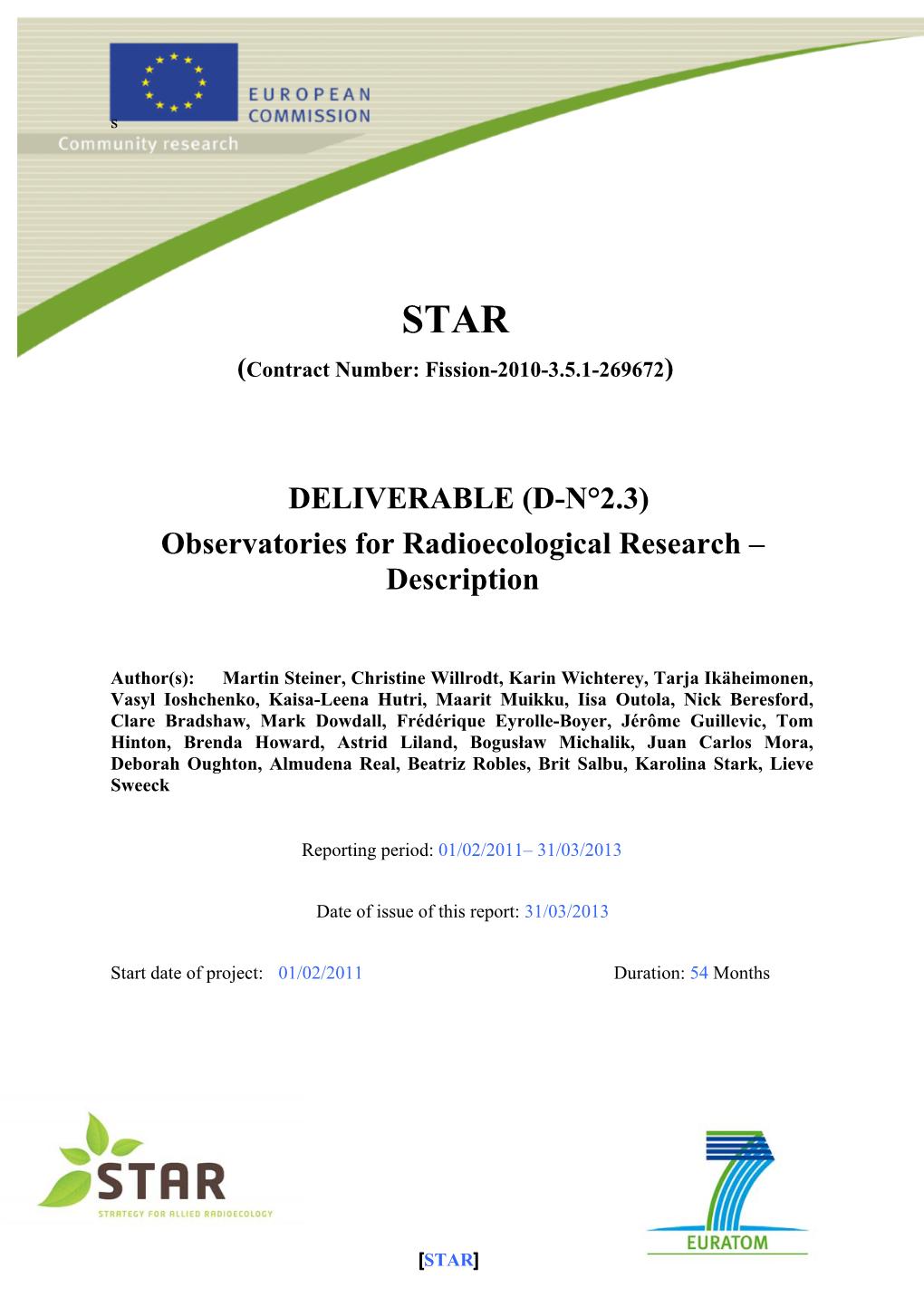 DELIVERABLE (D-N°2.3) Observatories for Radioecological Research – Description