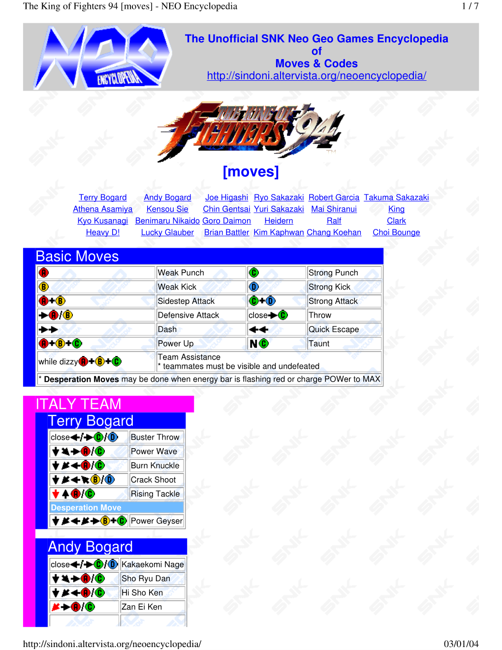 [Moves] Basic Moves ITALY TEAM Terry Bogard Andy Bogard