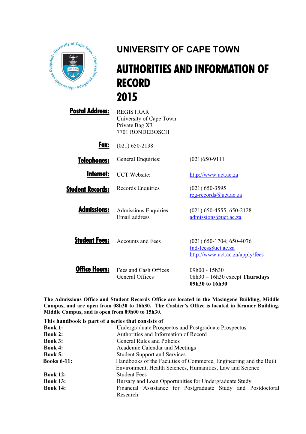 Authorities and Information of Record 2015