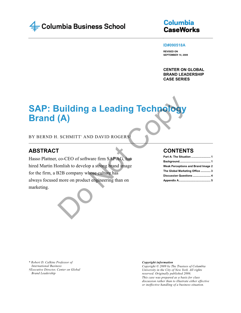 SAP: Building a Leading Technology Brand (A)